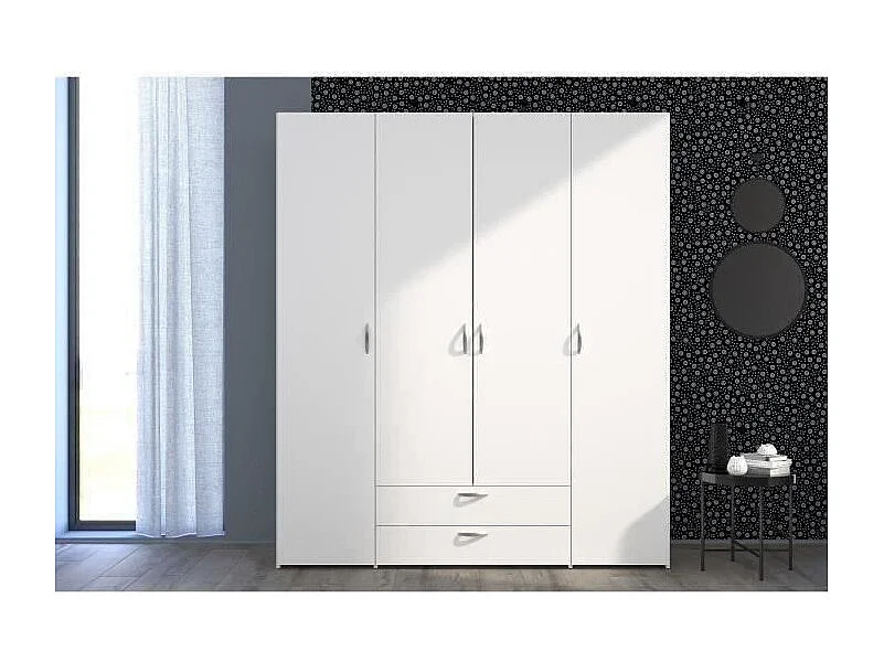 Armoire VARIA Blanc 4 Portes + 2 Tiroirs 160x185x51 cm PARISOT