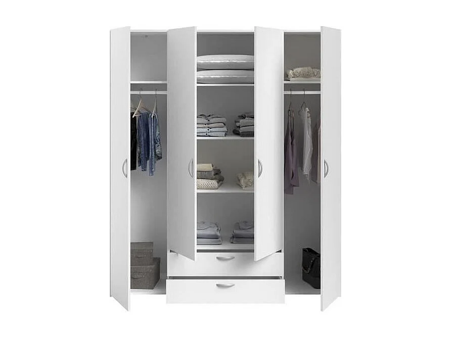 Armoire VARIA Blanc 4 Portes + 2 Tiroirs 160x185x51 cm PARISOT