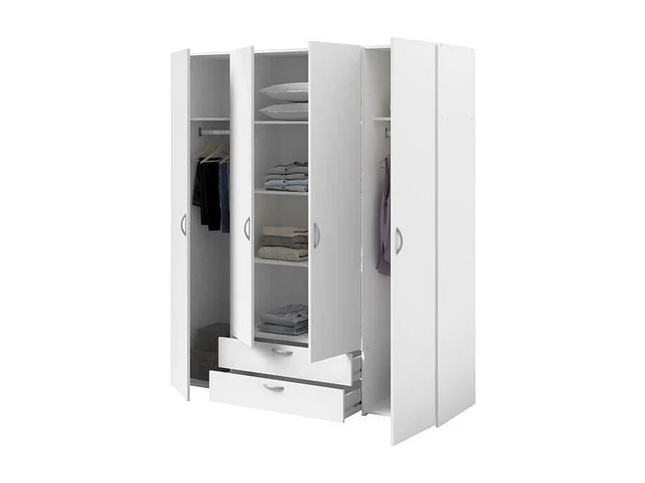 Armoire VARIA Blanc 4 Portes + 2 Tiroirs 160x185x51 cm PARISOT