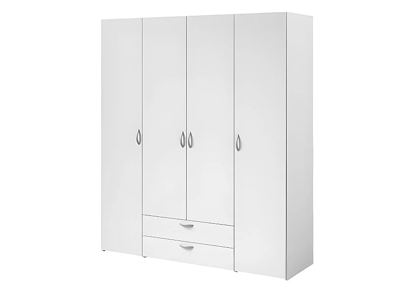 Armoire VARIA Blanc 4 Portes + 2 Tiroirs 160x185x51 cm PARISOT