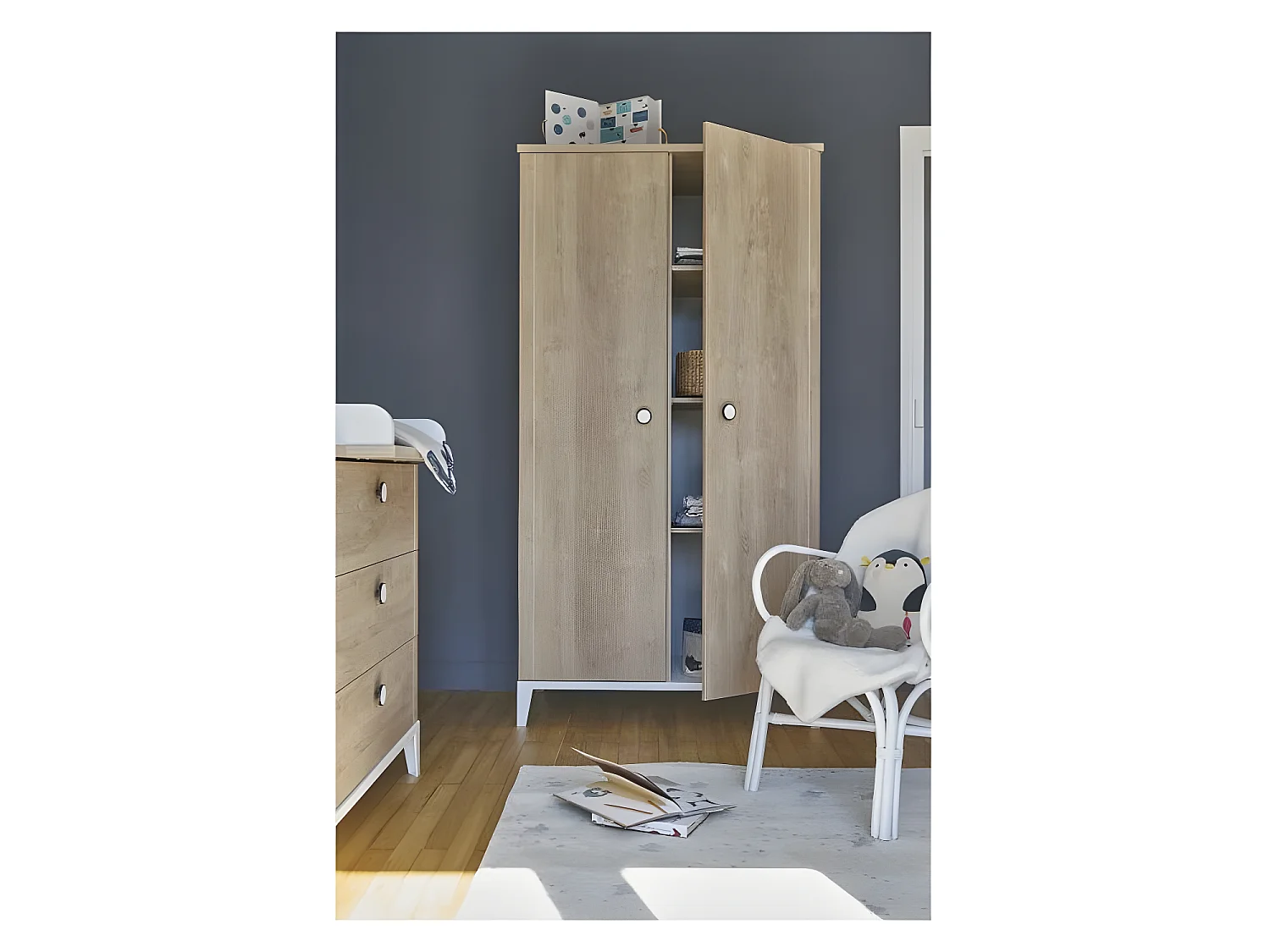 Armoire de chambre enfant - Panneaux de particules - Marron - 2 portes - Style contemporain - L 102 x H 195 x P 58 cm