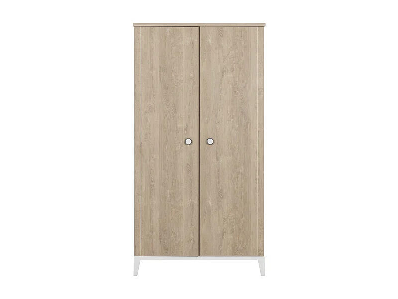 Armoire 2 portes effet bois chêne blond avec penderie et rangement