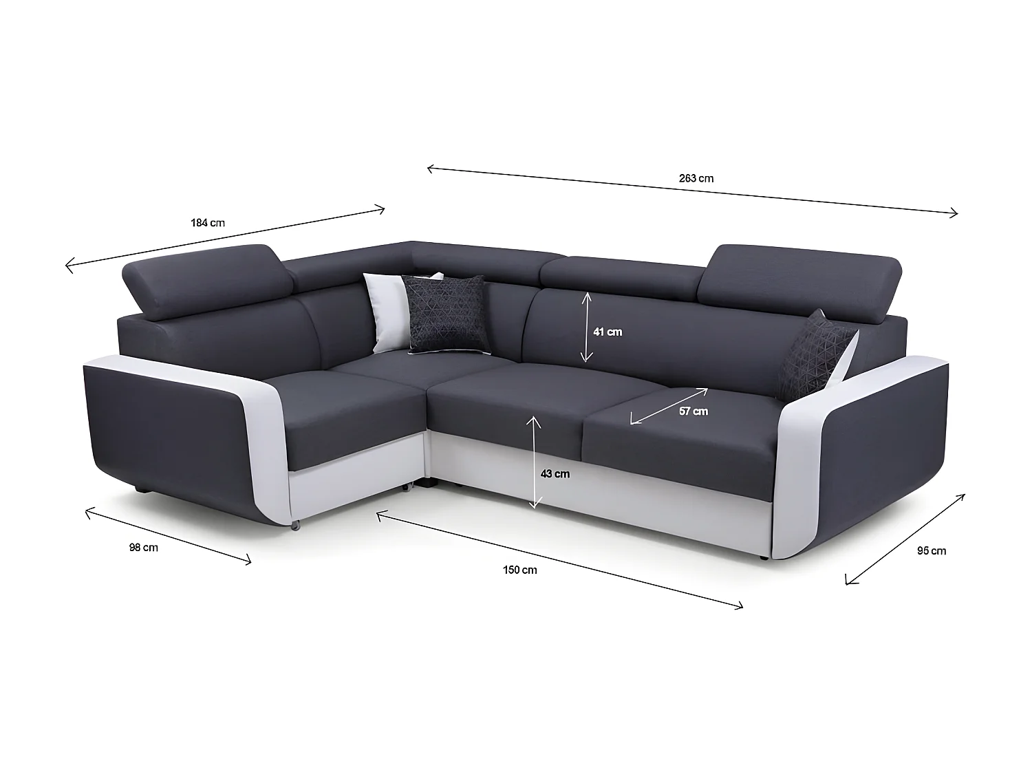 Canapé d'angle convertible et réversible EMPERO N gris et noir