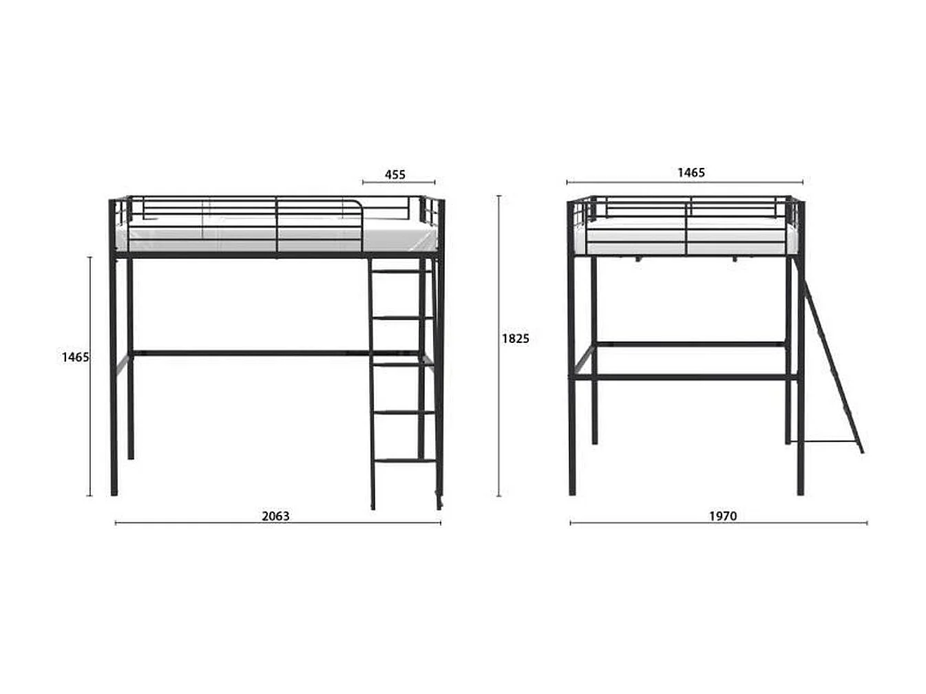 Hoogslaper ELIOT van Zwart Metaal 140 x 200 cm - Lattenbodem Inbegrepen