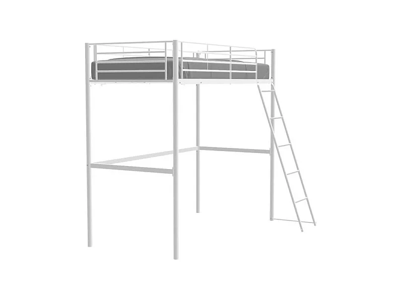 Lit mezzanine AUCUNE ELIOT 90 x 190 sommier inclus métal époxy blanc