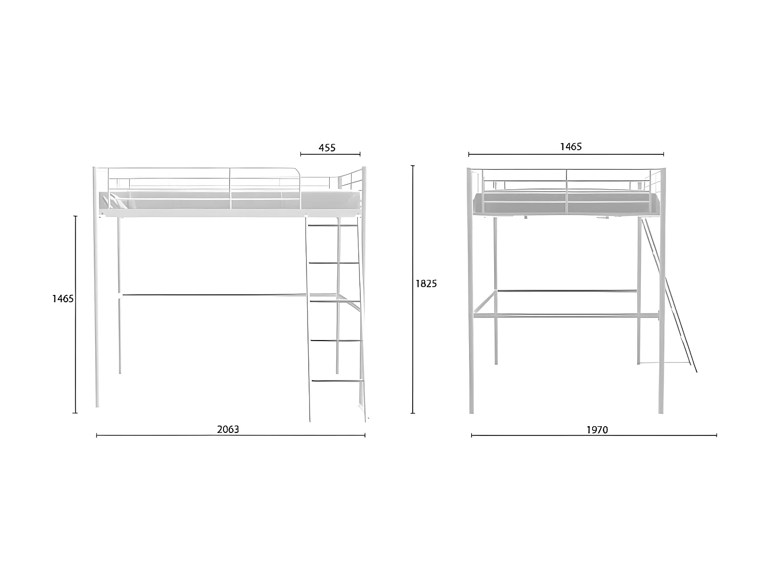 Lit mezzanine ELIOT 140 x 190 cm - Métal Blanc - Pour Enfant - Sommier Inclus