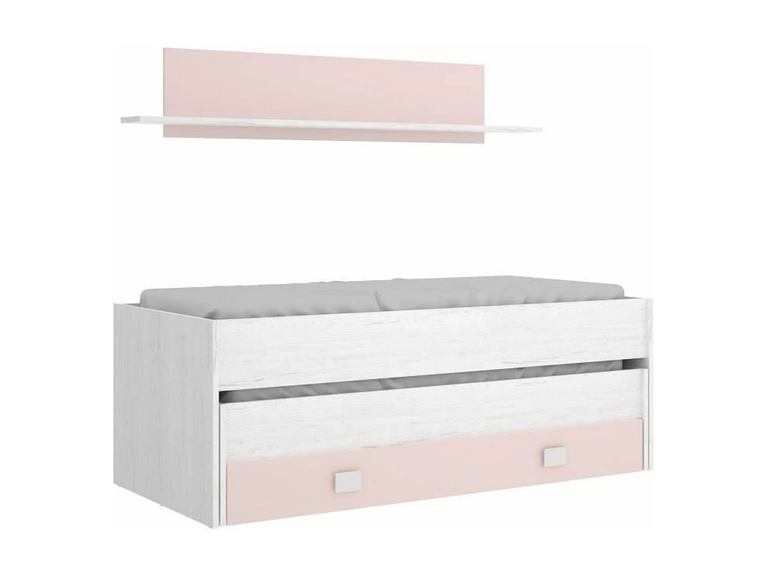 Kinder-Etagenbett mit Stauraumschublade - Weißes Eichenholz/Rosa - 2 x 90 x 190 cm