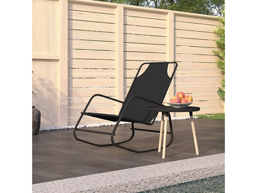 Lettino Prendisole a Dondolo in Acciaio e Textilene Nero