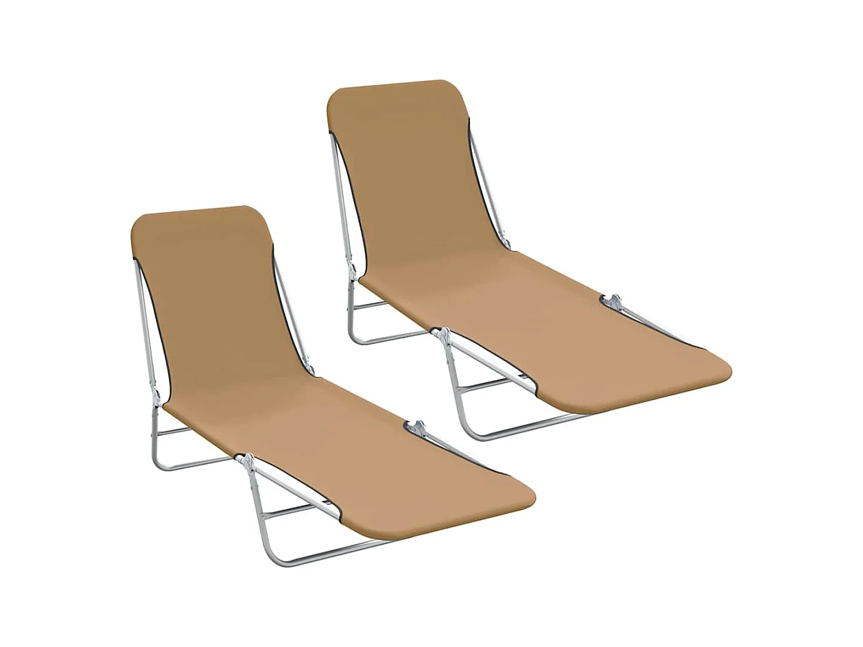 Chaises longues pliables lot de 2 Acier et tissu Taupe