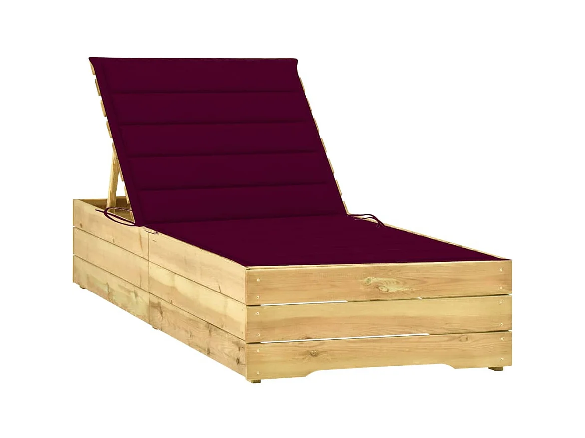 Chaise longue avec coussin bordeaux Bois de pin imprégné