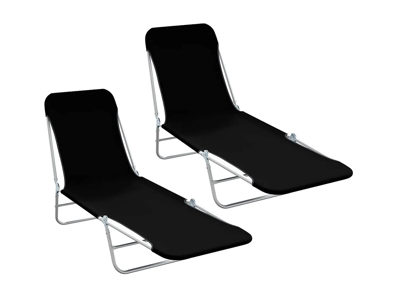 Chaises longues pliables lot de 2 Acier et tissu Noir