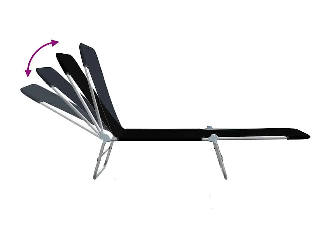 Chaises longues pliables lot de 2 Acier et tissu Noir
