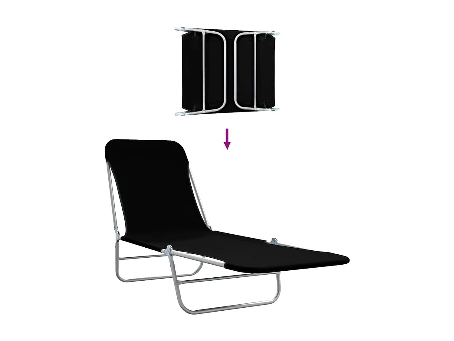 Chaises longues pliables lot de 2 Acier et tissu Noir