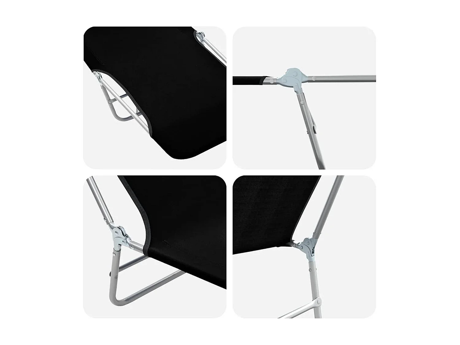 Chaises longues pliables lot de 2 Acier et tissu Noir