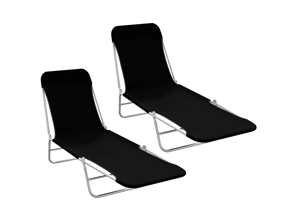 Chaises longues pliables lot de 2 Acier et tissu Noir