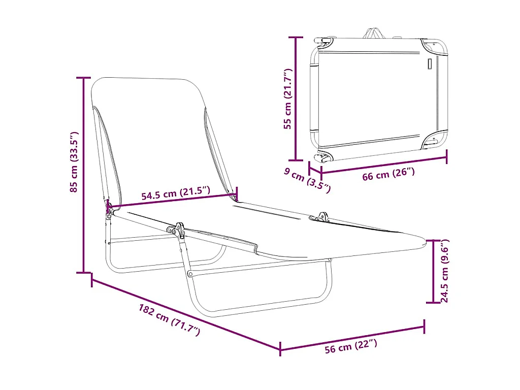 Chaises longues pliables lot de 2 Acier et tissu Noir