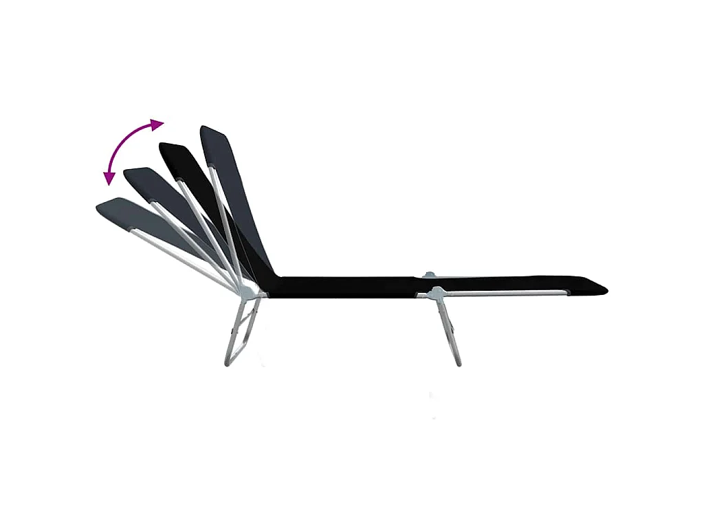 Chaises longues pliables lot de 2 Acier et tissu Noir
