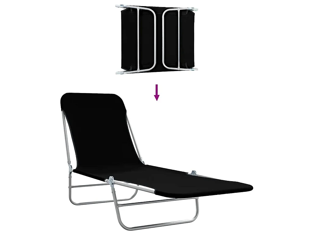 Chaises longues pliables lot de 2 Acier et tissu Noir