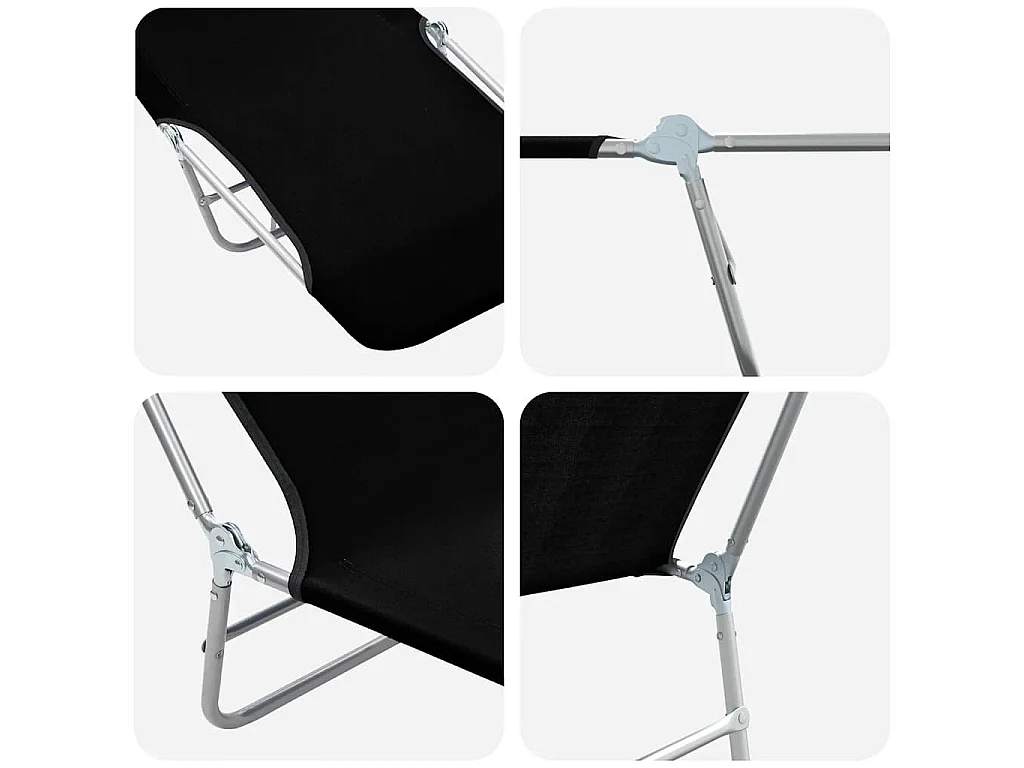 Chaises longues pliables lot de 2 Acier et tissu Noir