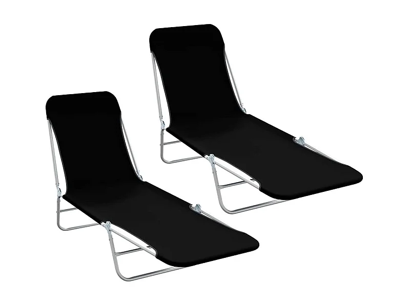 Chaises longues pliables lot de 2 Acier et tissu Noir
