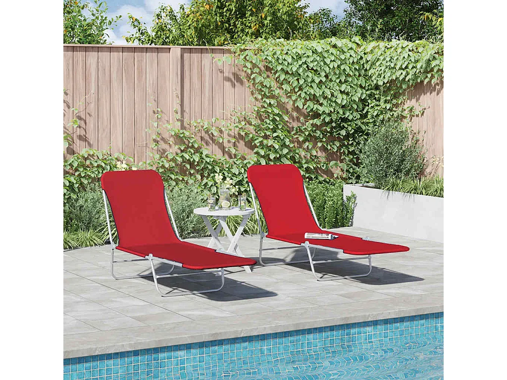 Espreguiçadeiras dobráveis 2 pcs aço e tecido vermelho