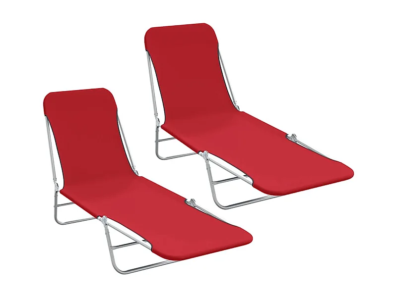 Chaises longues pliables lot de 2 Acier et tissu Rouge