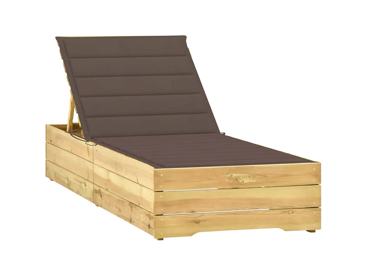 Chaise longue avec coussin taupe Bois de pin imprégné