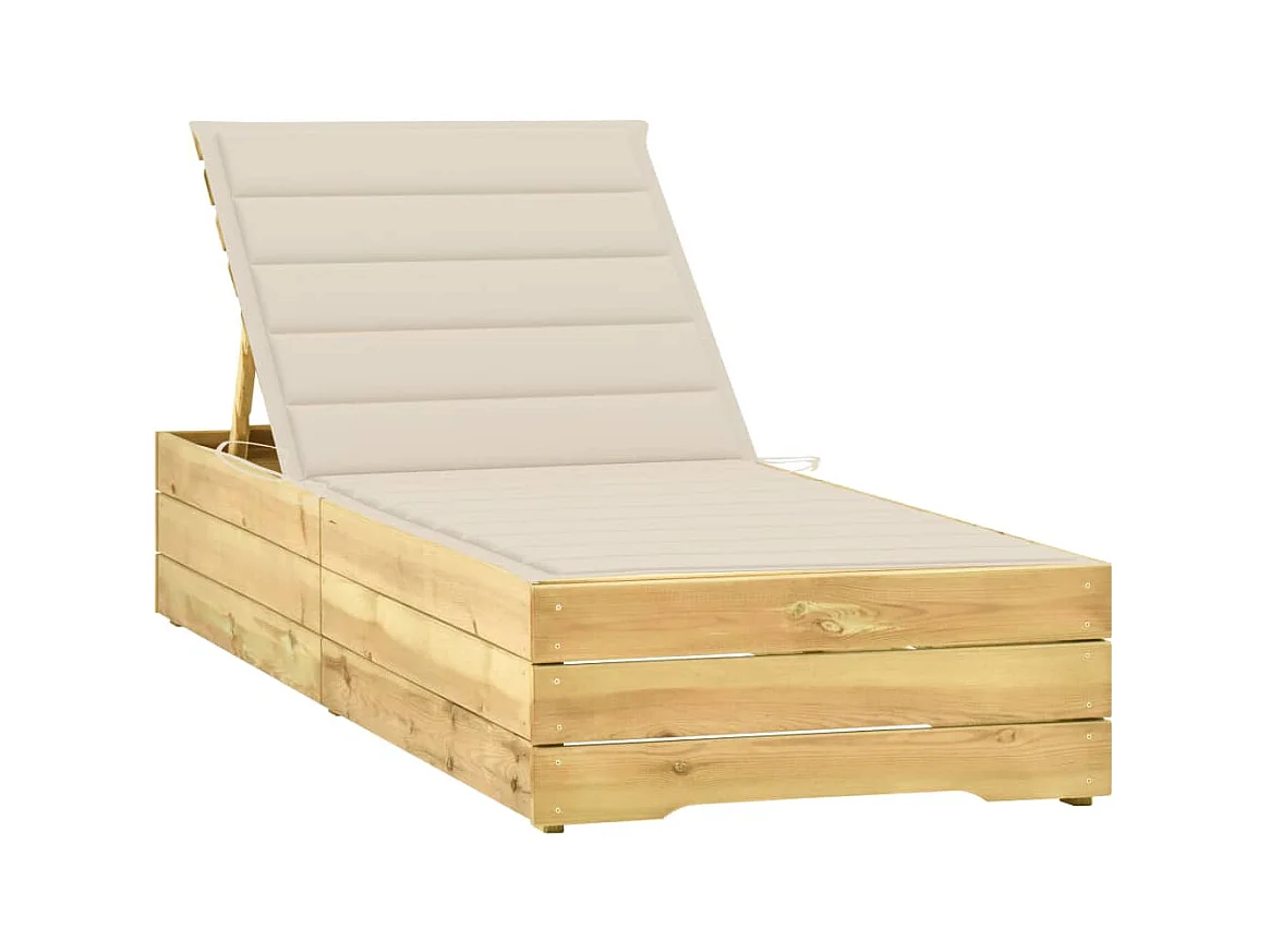 Chaise longue avec coussin crème Bois de pin imprégné