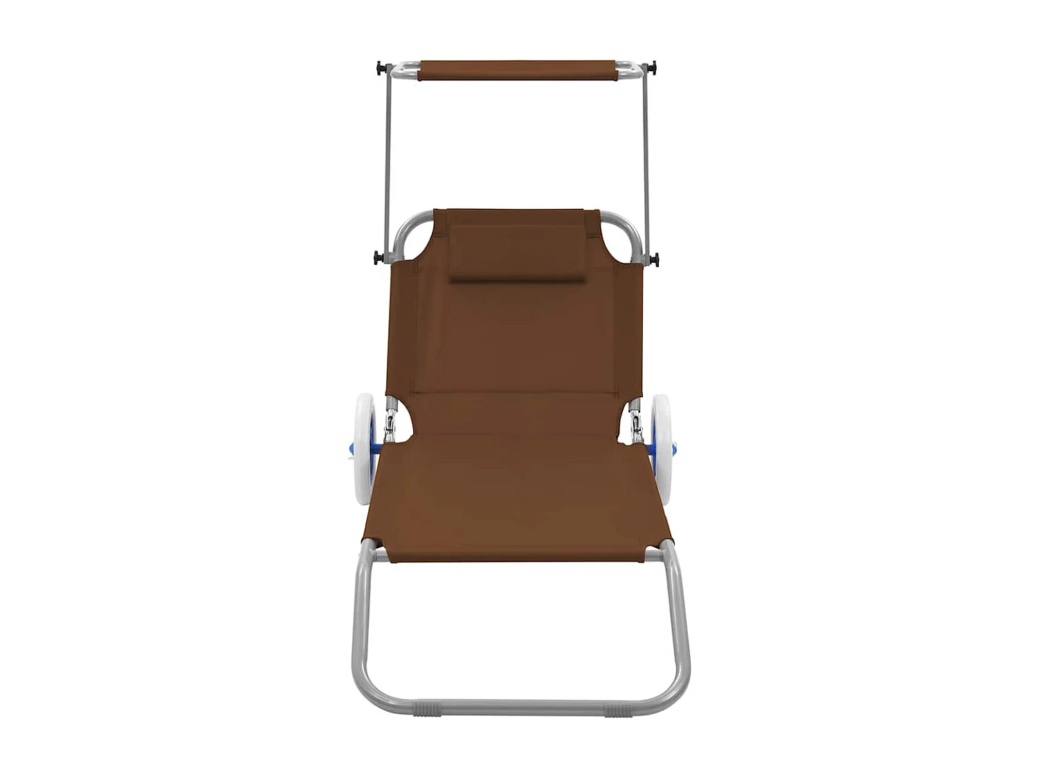 Chaise longue pliable avec auvent et roues Acier Taupe