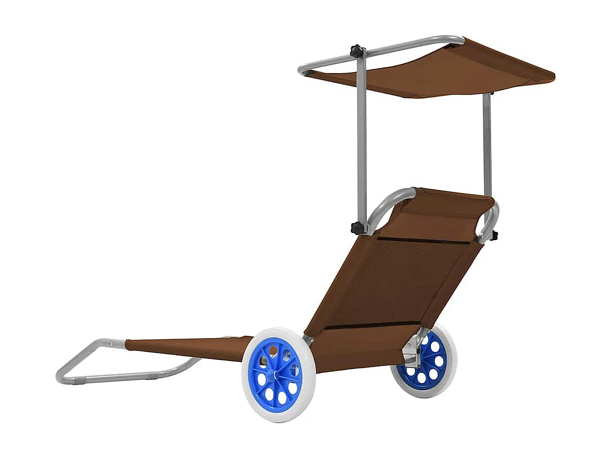 Chaise longue pliable avec auvent et roues Acier Taupe