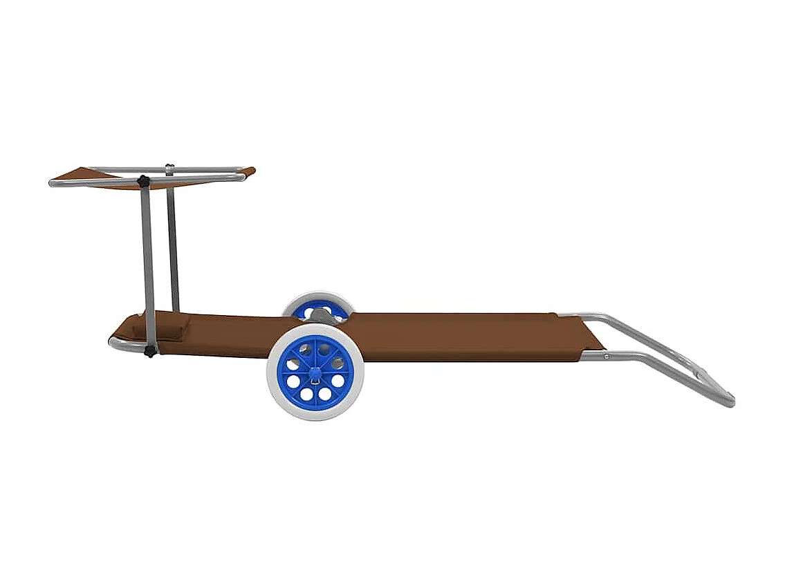 Chaise longue pliable avec auvent et roues Acier Taupe