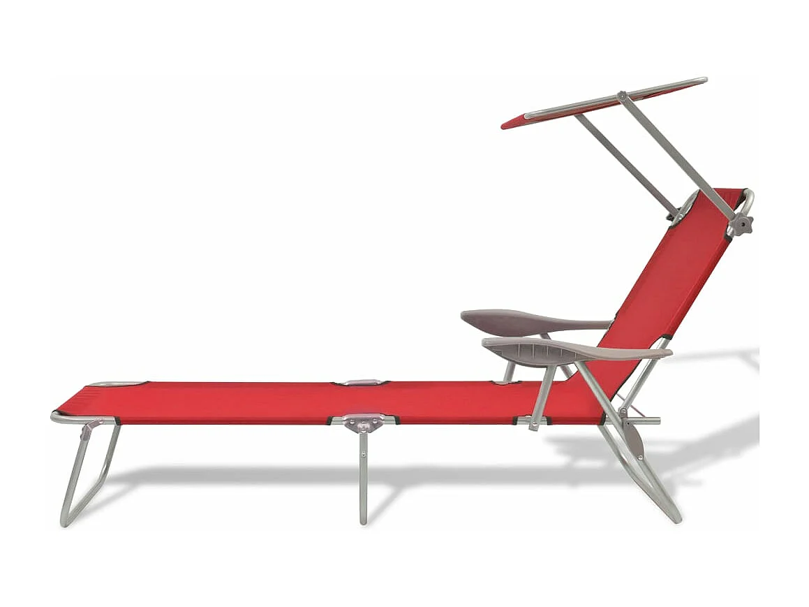 Ligbed met luifel staal rood