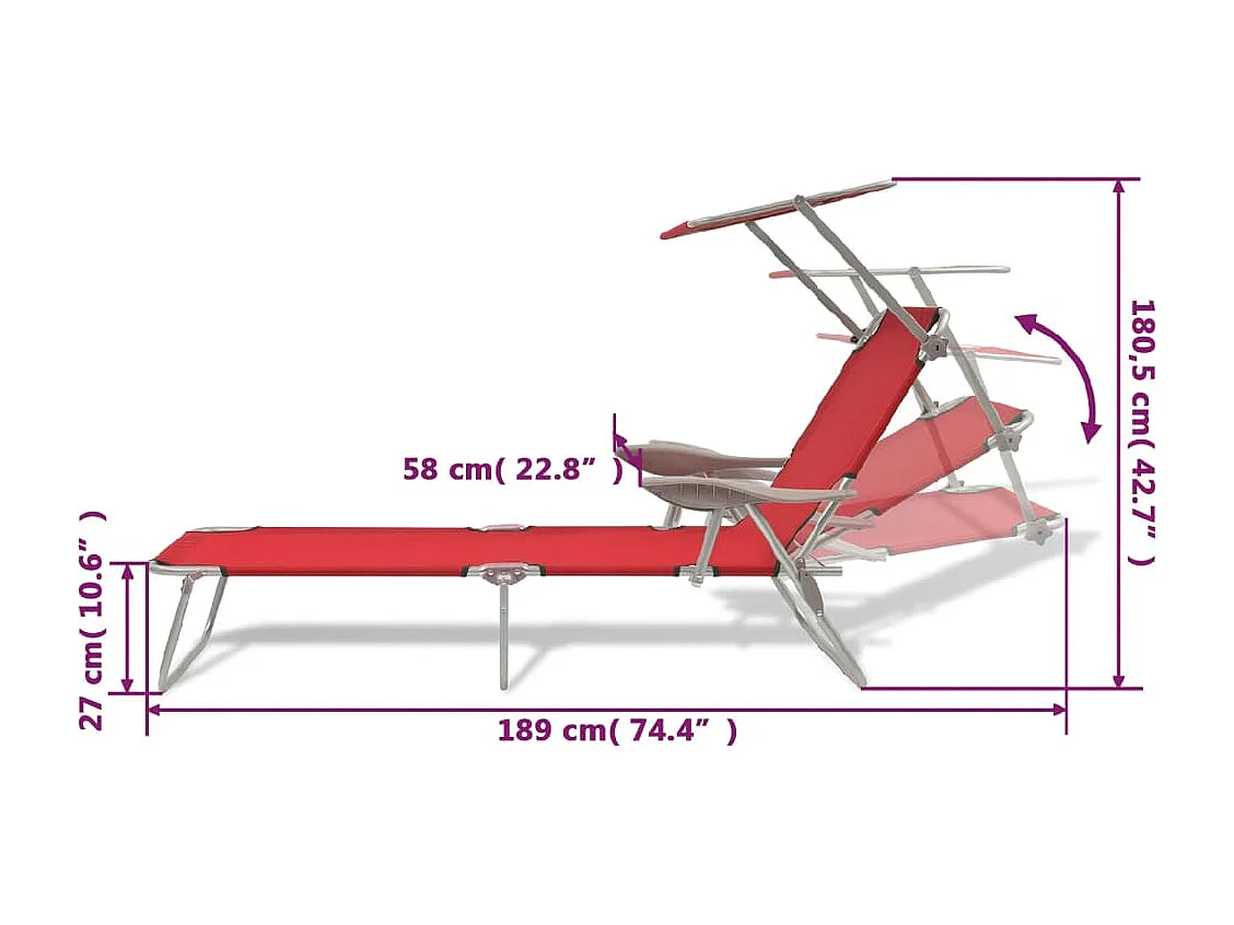 Ligbed met luifel staal rood
