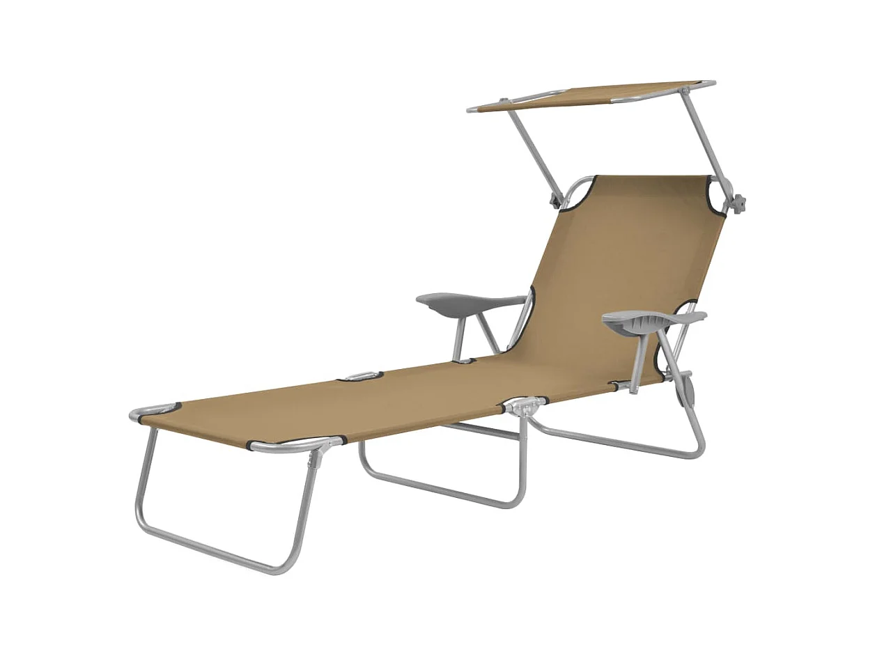 Chaise longue pliable avec auvent Acier Taupe