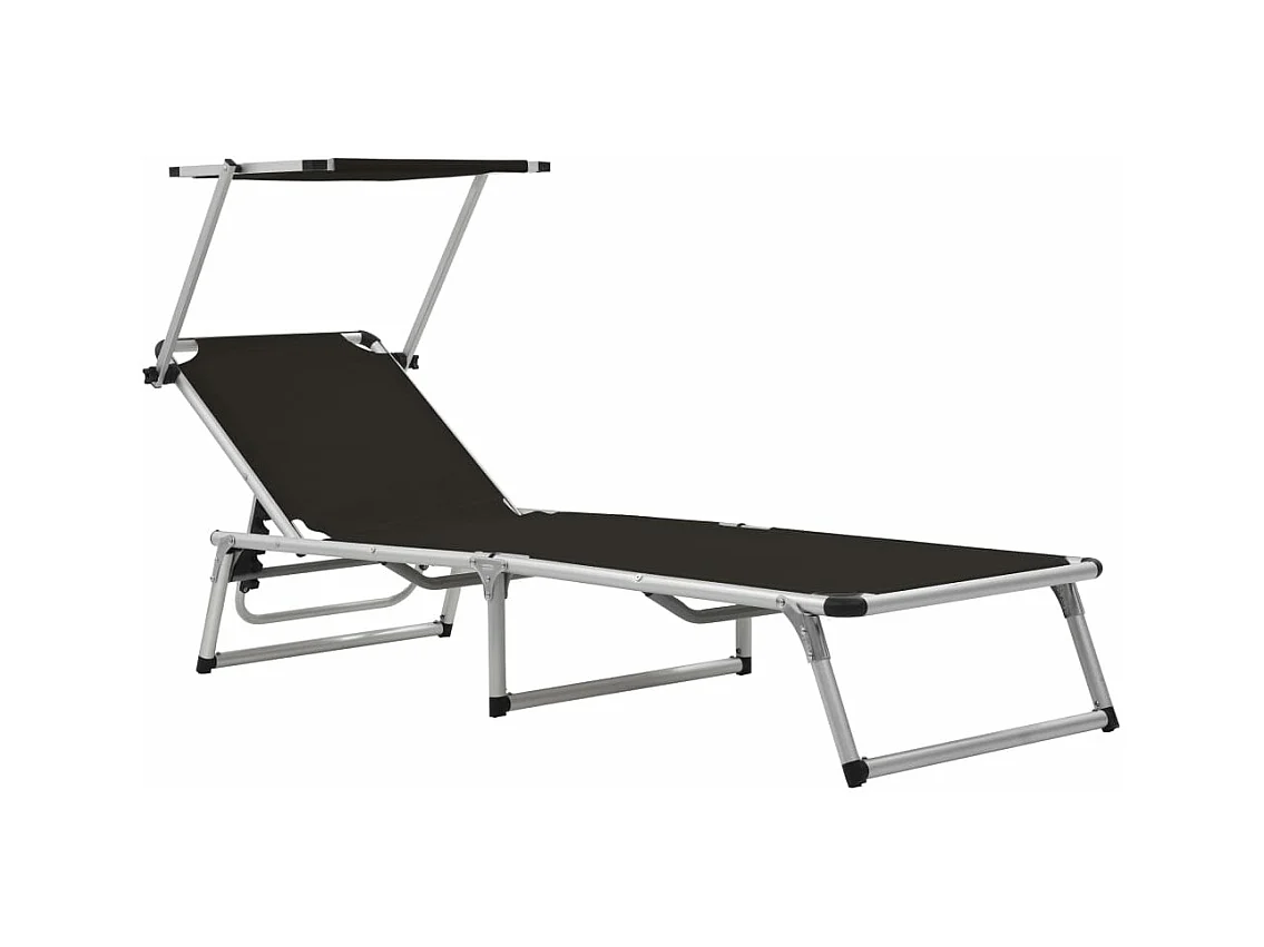 Chaise longue pliable avec toit Aluminium et textilène Noir