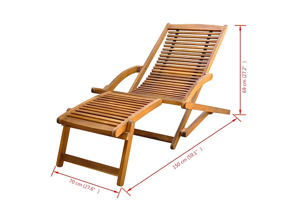 Liegestuhl mit Fußteil Massivholz Akazie