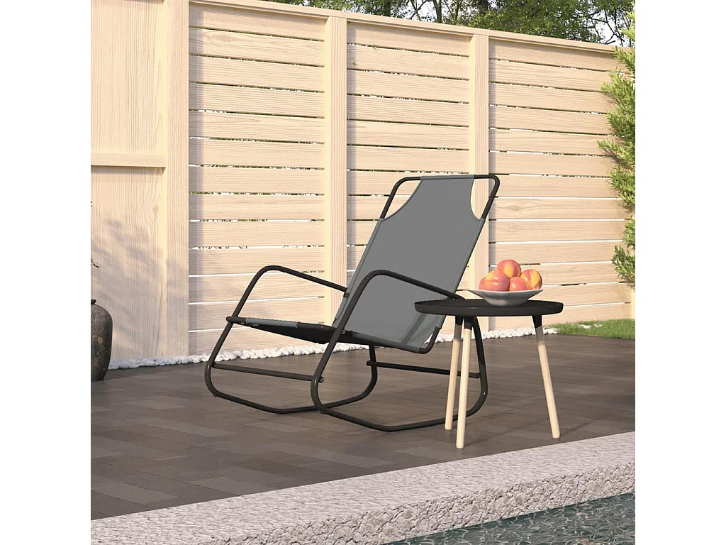 Chaise longue à bascule gris acier et textilène