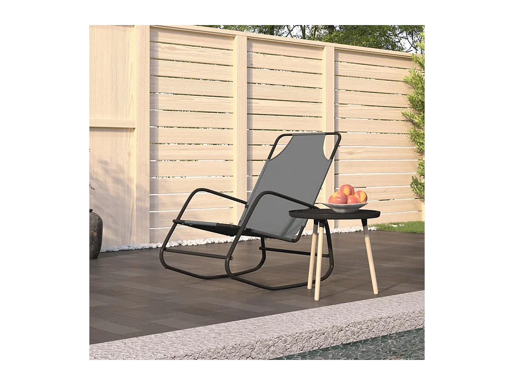 Chaise longue à bascule gris acier et textilène