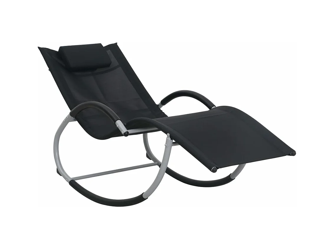 Chaise longue avec oreiller Noir Textilène