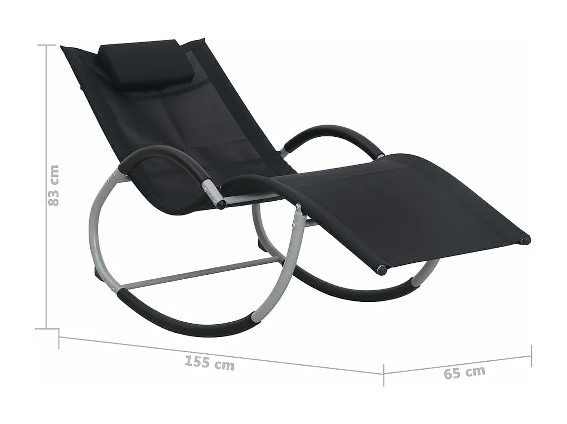 Chaise longue avec oreiller Noir Textilène