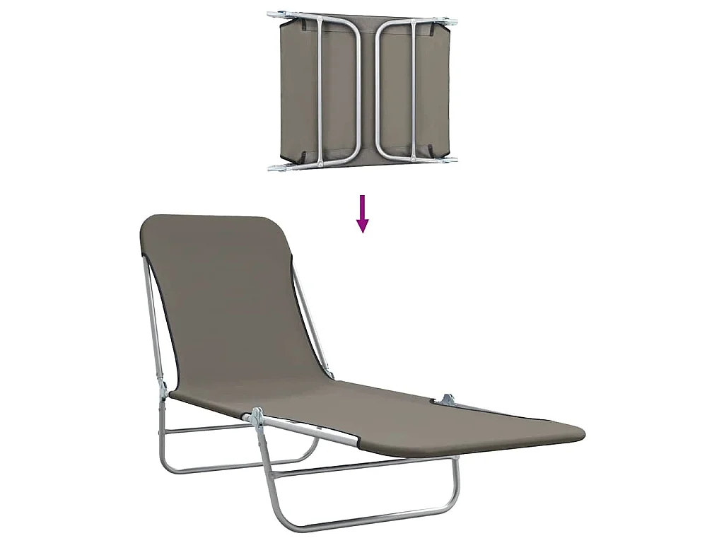 Chaises longues pliables lot de 2 Acier et tissu Gris