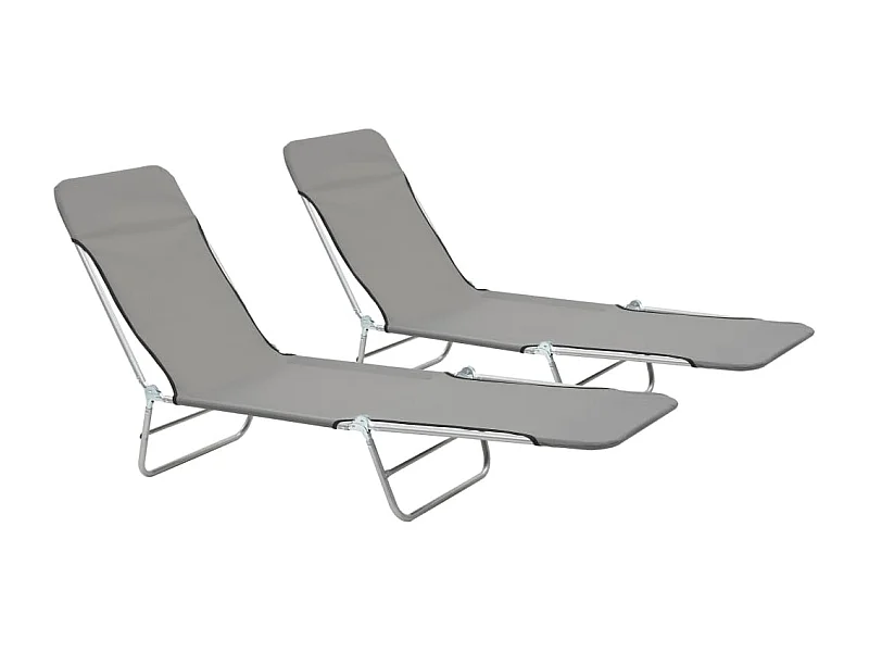 Chaises longues pliables lot de 2 Acier et tissu Gris