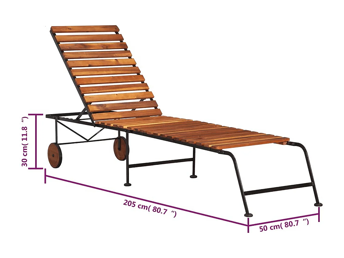 Lettino Prendisole con Gambe in Acciaio Legno Massello Acacia