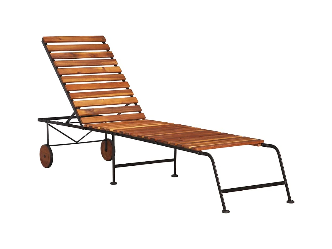 Lettino Prendisole con Gambe in Acciaio Legno Massello Acacia