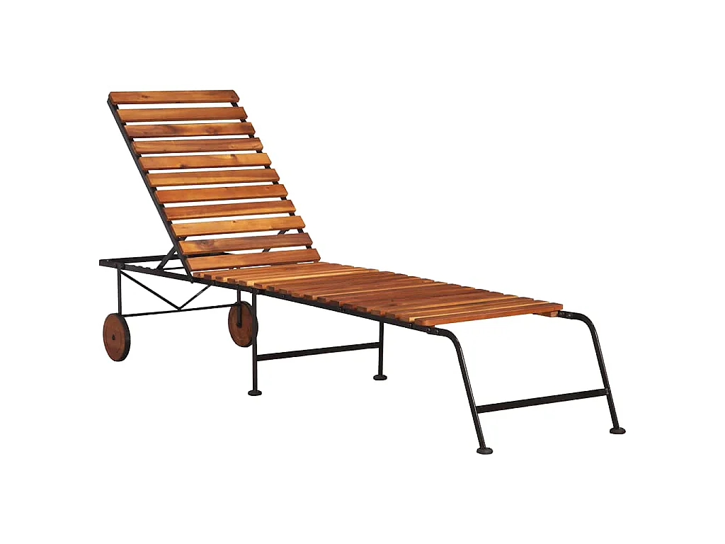 Lettino Prendisole con Gambe in Acciaio Legno Massello Acacia