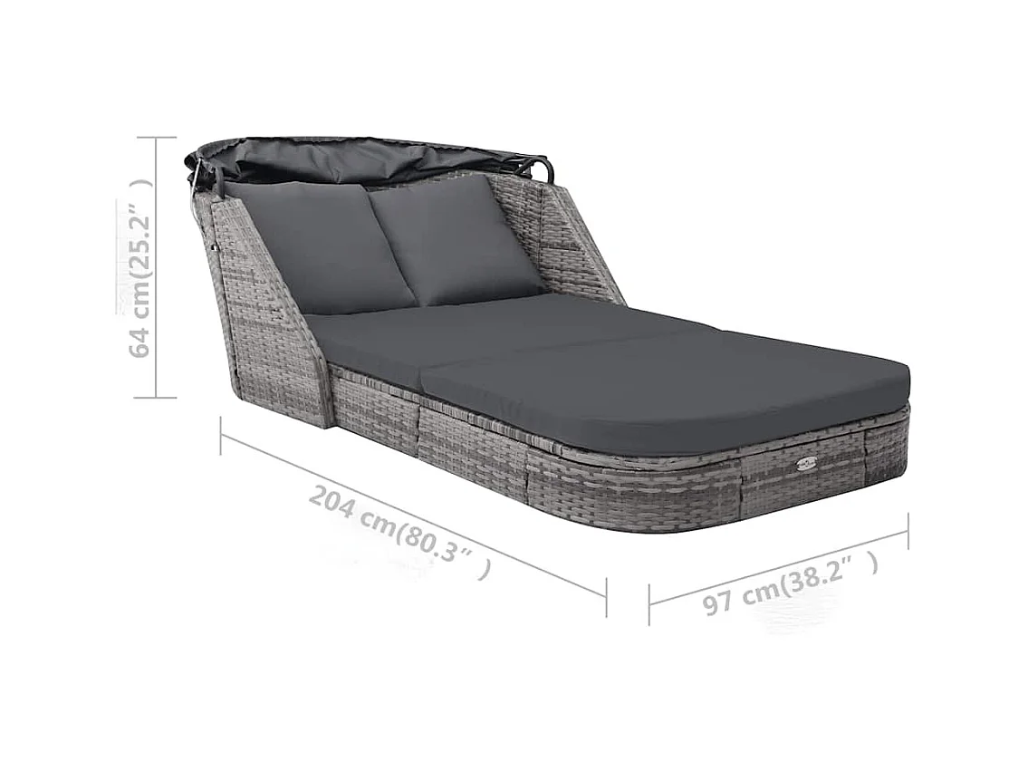 Chaise longue avec auvent Résine tressée Anthracite