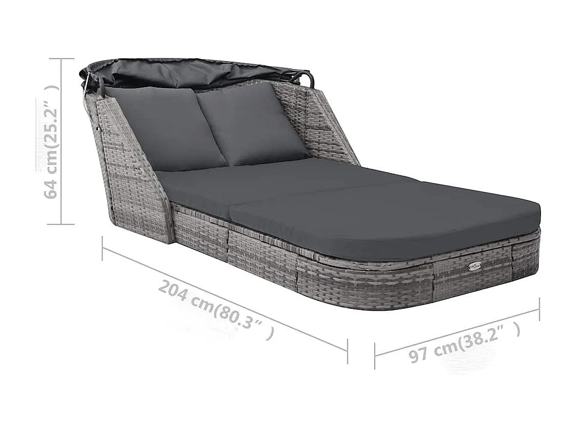 Chaise longue avec auvent Résine tressée Anthracite