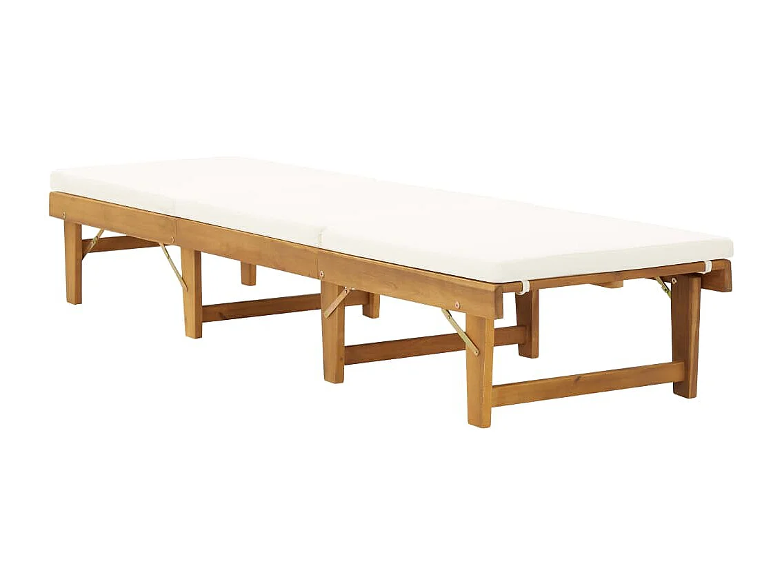 Chaise longue pliable coussin Bois massif d'acacia Blanc crème