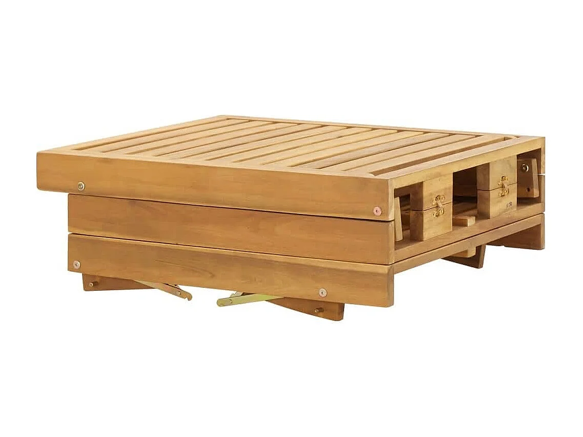 Chaise longue pliable coussin Bois massif d'acacia Blanc crème