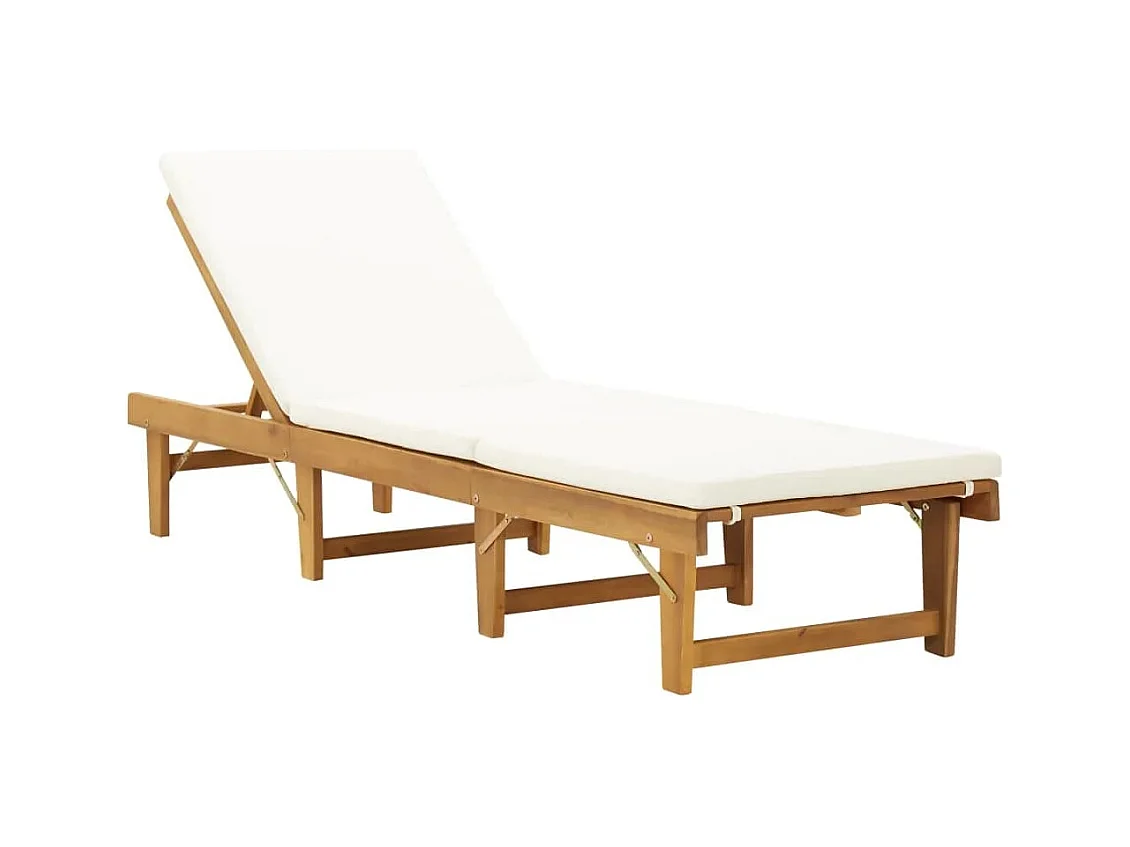 Chaise longue pliable coussin Bois massif d'acacia Blanc crème